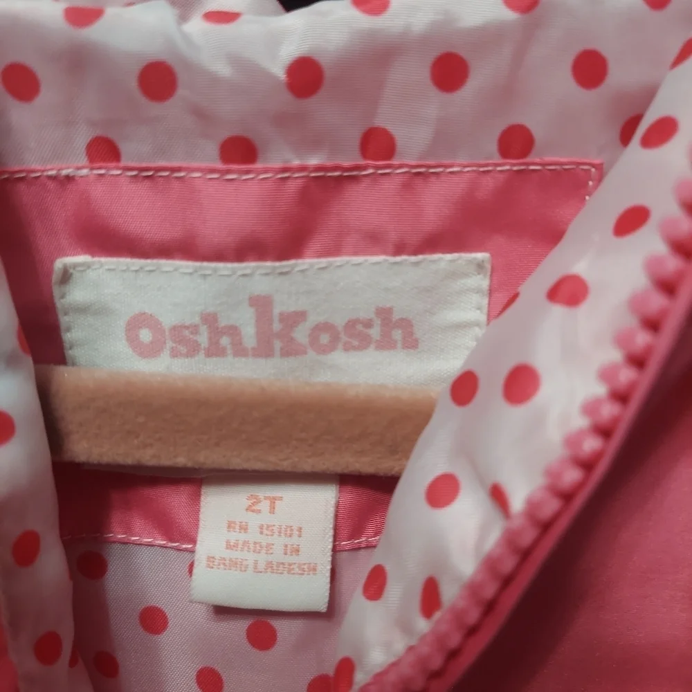 Osh Kosh Kids Size 2 T Windbreaker Hot Pink with Polka Dot Detail inside